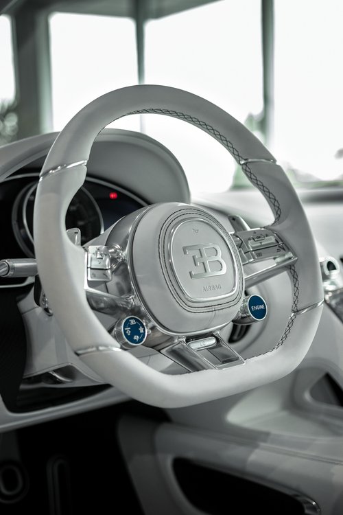 Post Malone’s white Bugatti Chiron Angel photographed from the front quarter