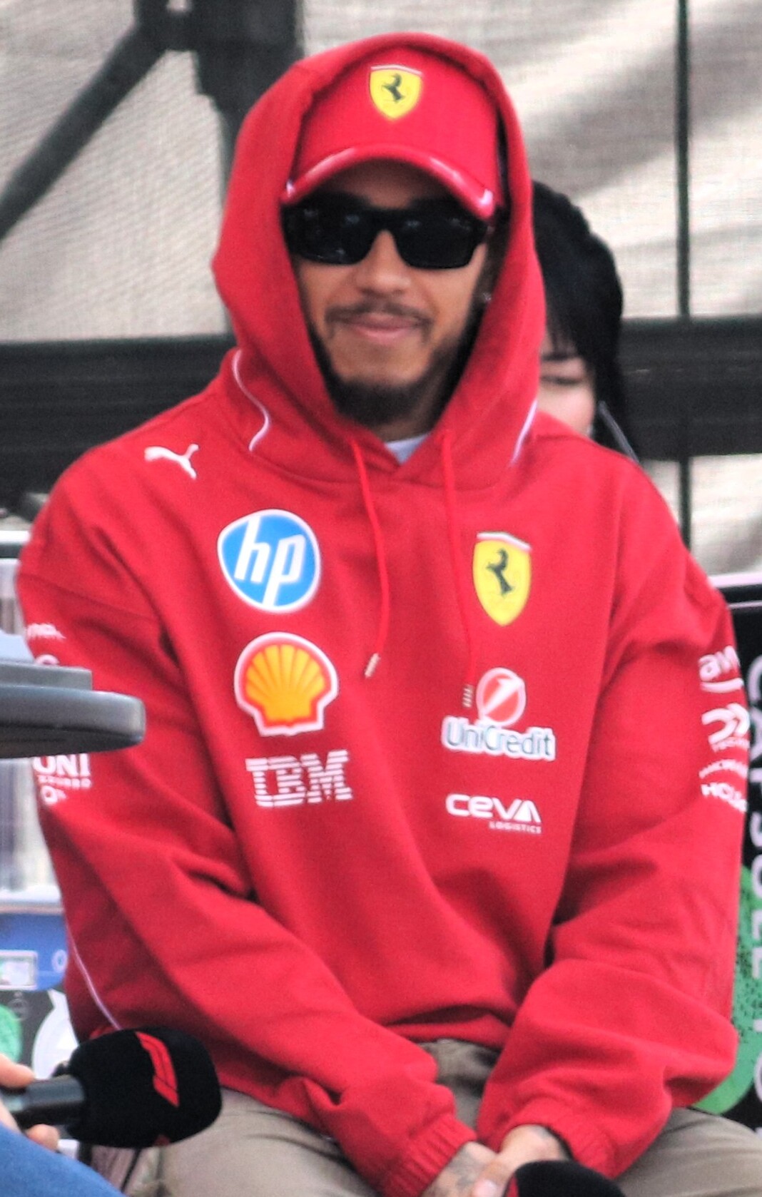 Lewis Hamilton appearing in Ferrari colours at the 2025 Japanese Grand Prix
