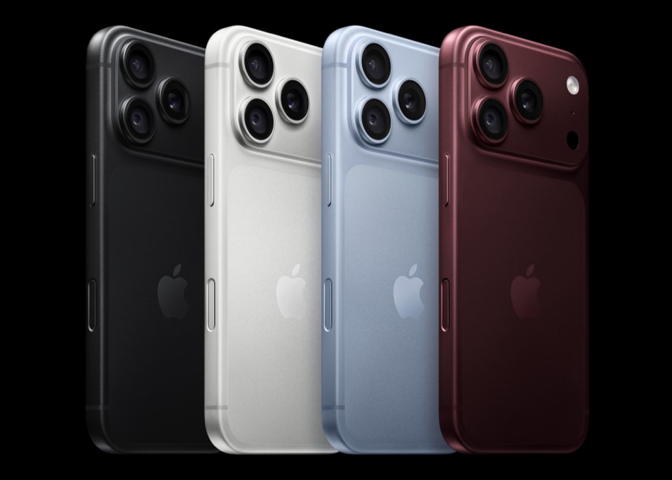 iPhone 18 Pro in black, silver, glacier and burgundy. Courtesy of Apple.