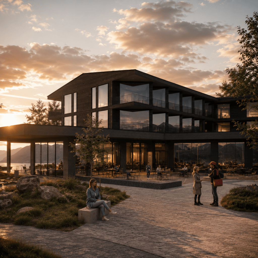 Architectural rendering of Byrknes Ocean Resort on Norway's western coast