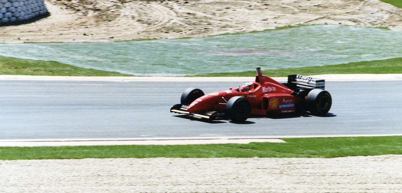 Michael Schumacher driving the Ferrari F310 during practice at Imola in 1996