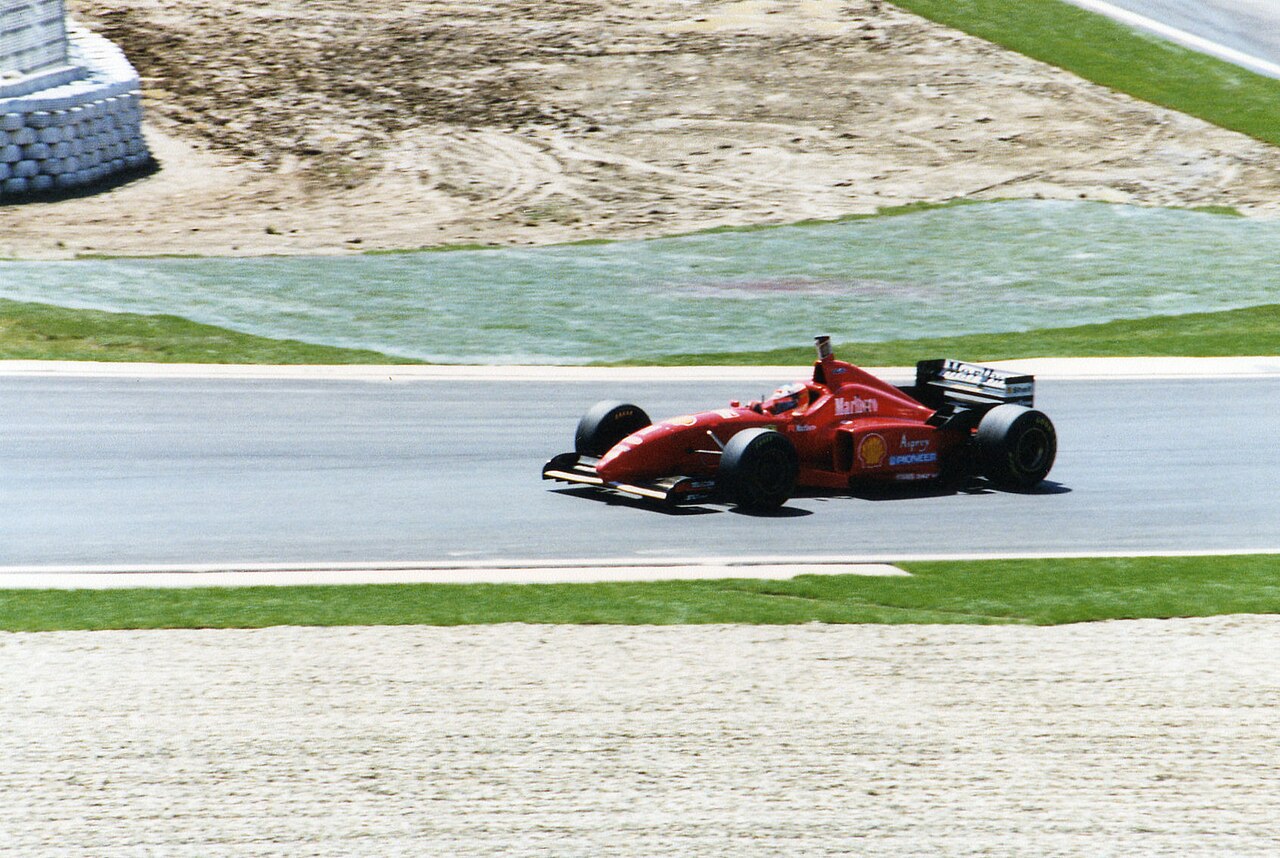 Michael Schumacher driving the Ferrari F310 during practice at Imola in 1996