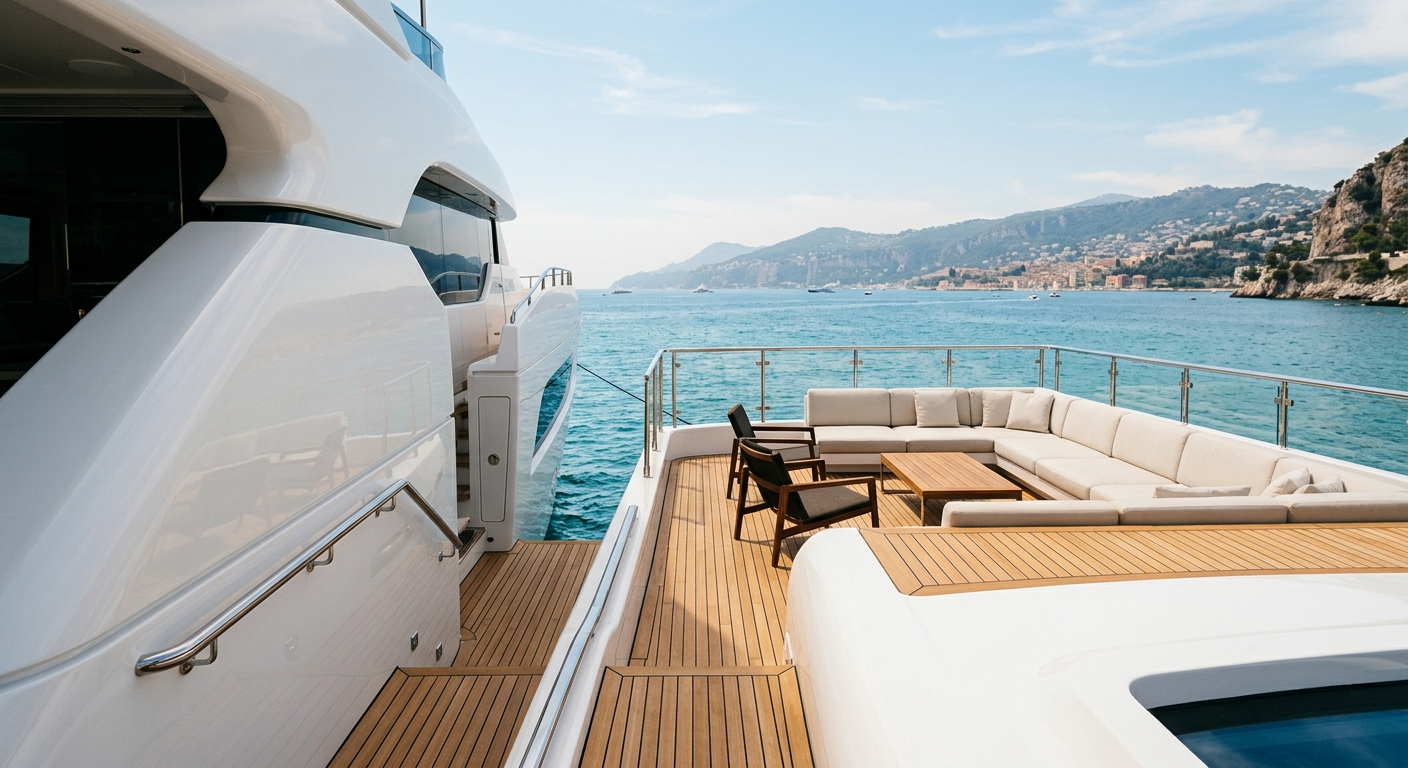 Contemporary superyacht deck design overlooking the Mediterranean