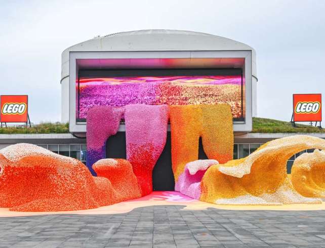 Wide view of the LEGO Botanical Wave across the courtyard at TANK Shanghai